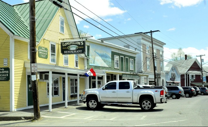 Kingfield residents will be asked to approve a village green project, using money from a tax increment financing district, as part of the 43-item warrant at Saturday's Town Meeting. The project is one of seven that a committee came up with five years ago to enhance downtown, seen here last month.