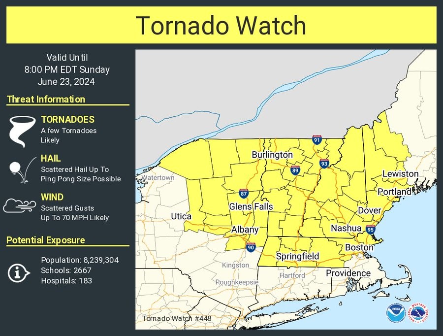 Rare tornado watch issued Sunday for parts of Maine